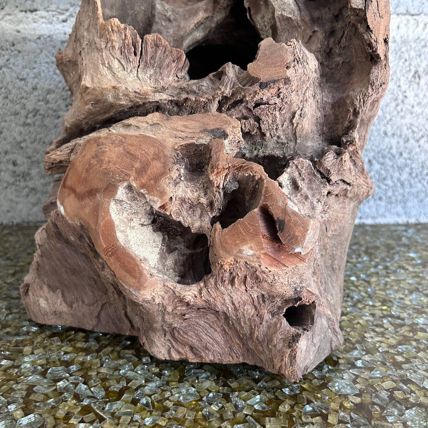 Unique teak root candle holder