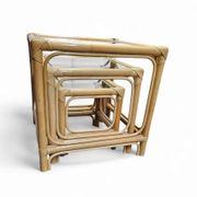Bamboo nesting set / clear glass tops / side tables / 1970