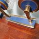 Pair of double wall lights in glass and blue lacquered metal, 1950s-60s