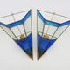 Pair of oriental triangle wall lights in copper and transparent and blue glass. 1970s