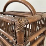Rattan and wood magazine rack - VINTAGE (1970)