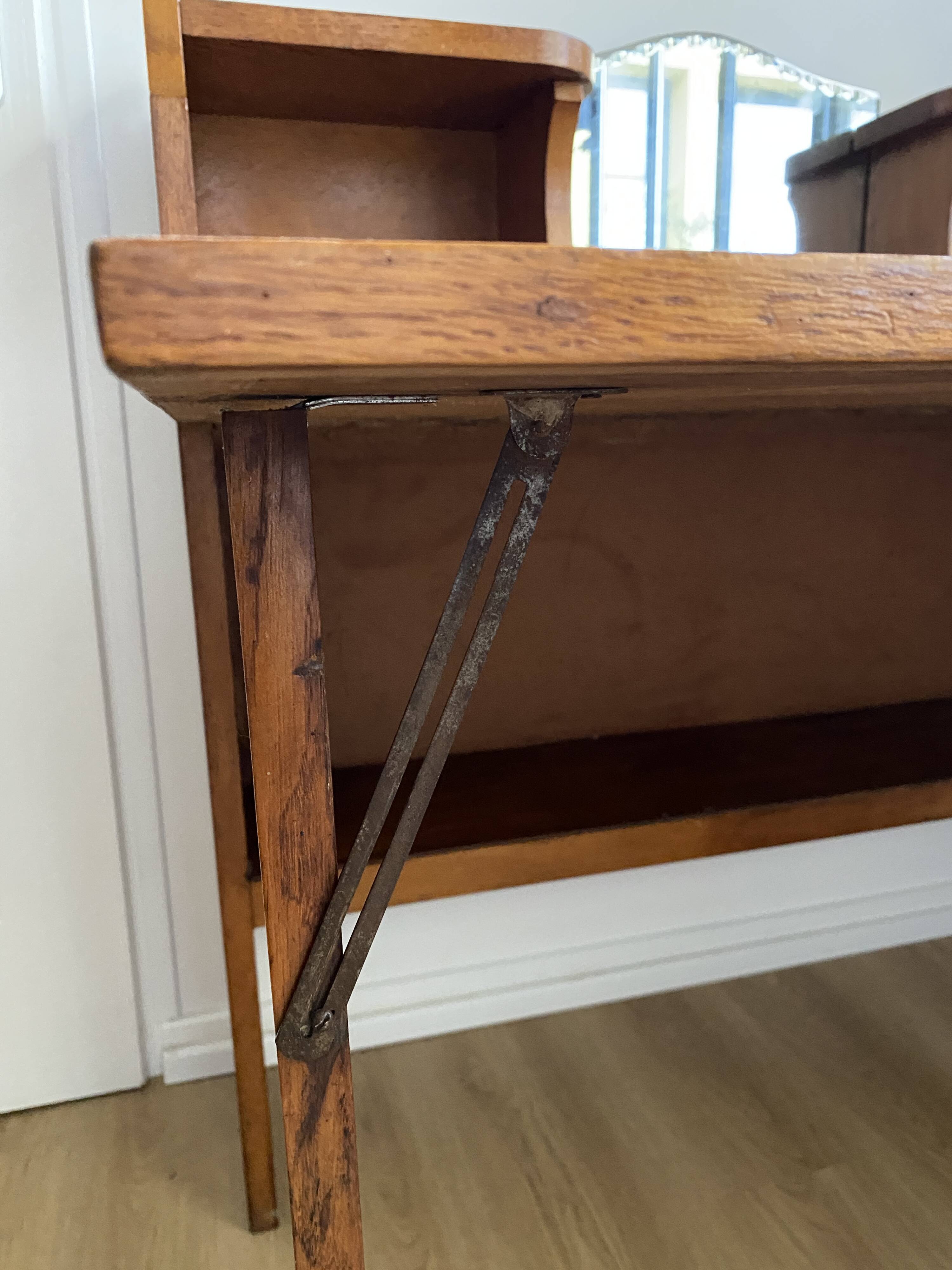 Wooden console table / vintage folding desk with mirror and small drawer