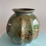 Iridescent glass ball vase with cut sides – Art glass style, unique piece