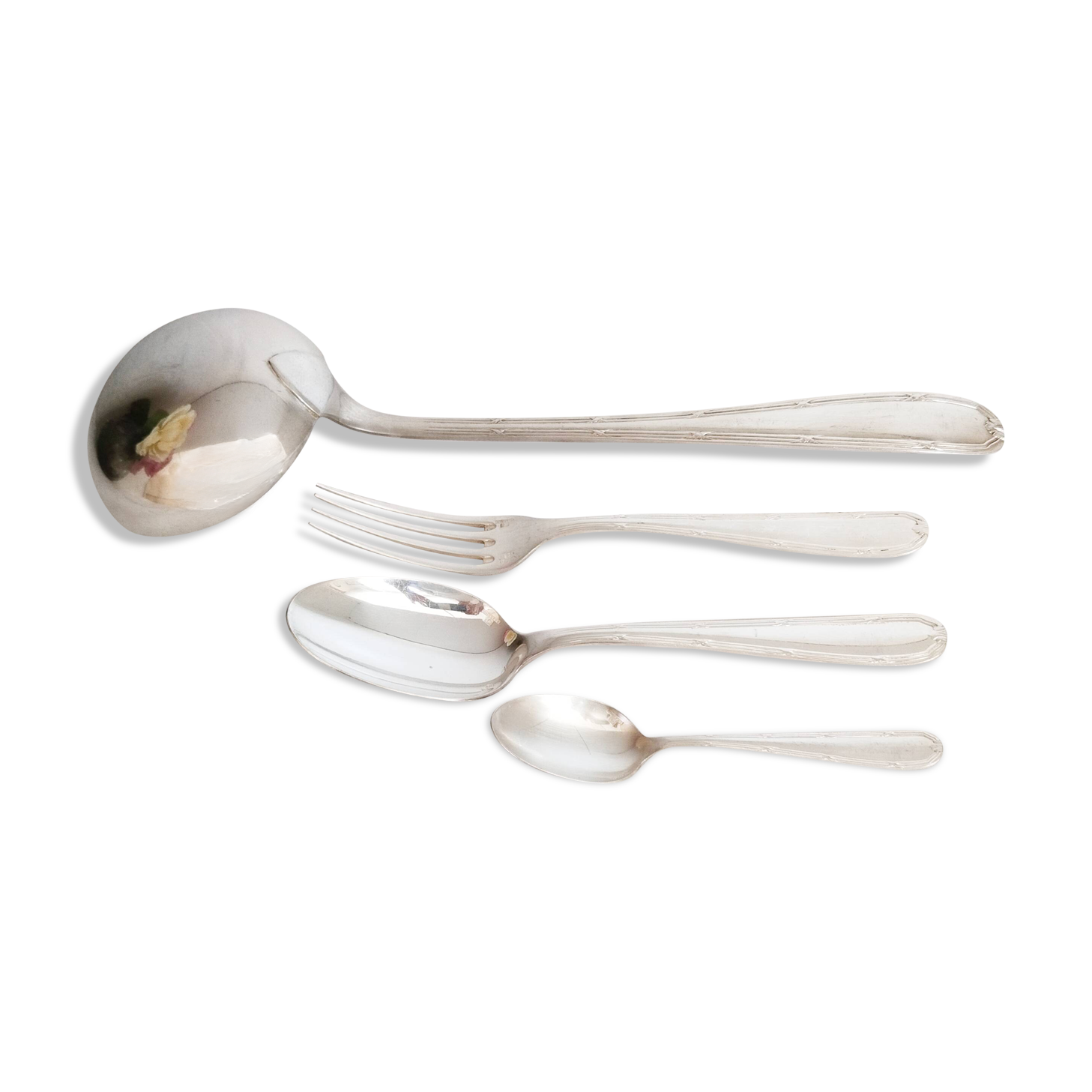 Silver cutlery set, Alfenide, ribbon decoration