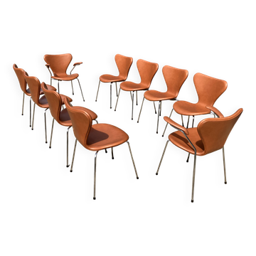 10x Fritz Hansen series 7 Vlinderstoelen in Cognac leather NIEUW!!