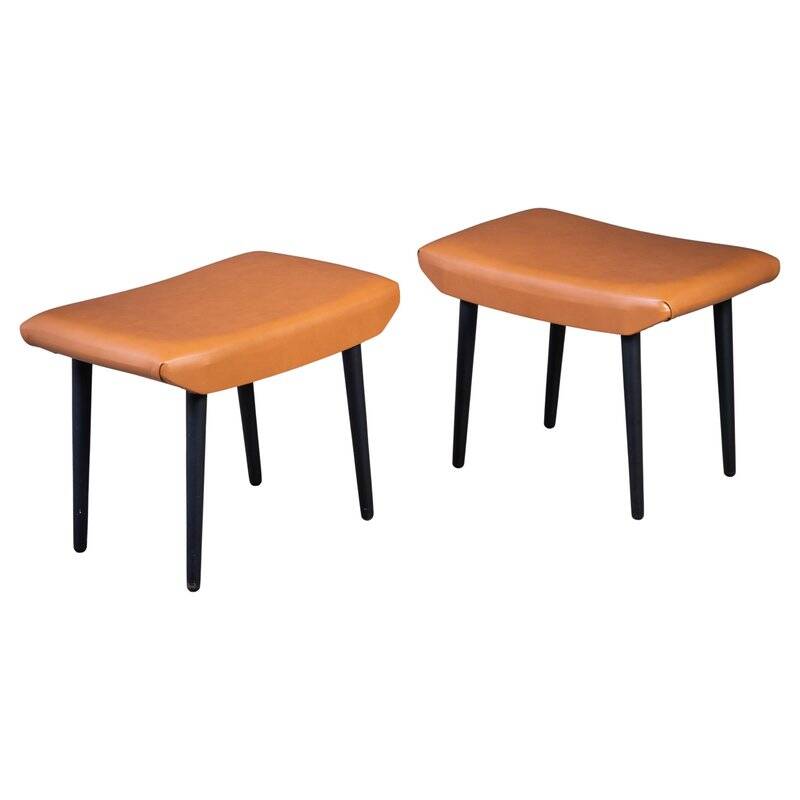 Cognac Leather Stools by Ølholm Møbelfabrik, 1960s, Set of 2