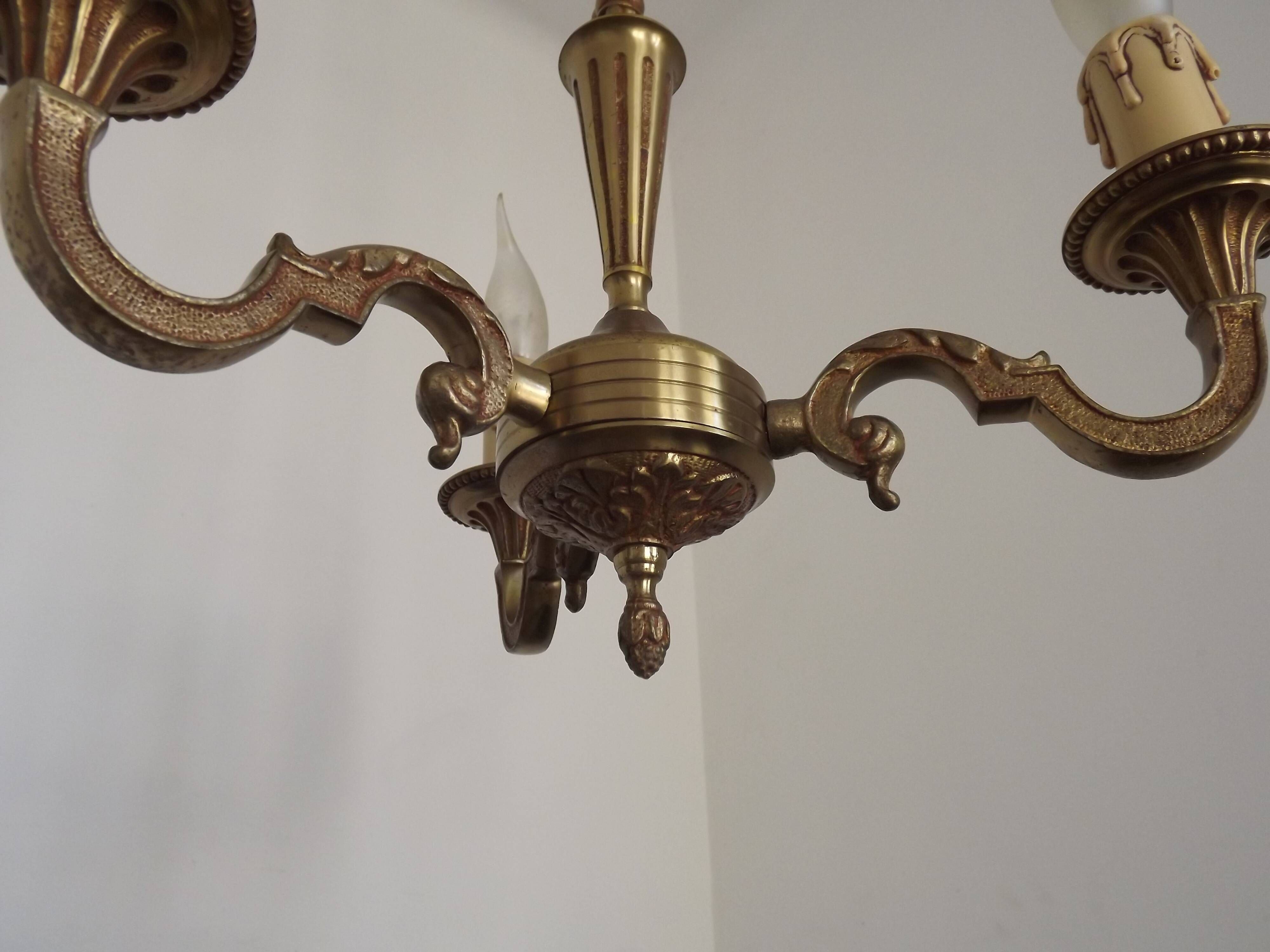 Petite Brass Vintage French Mid Century Traditional 3 Light Chandelier 5365