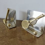 Chrome and brass bookends "tennis & golf" from the 1970s.