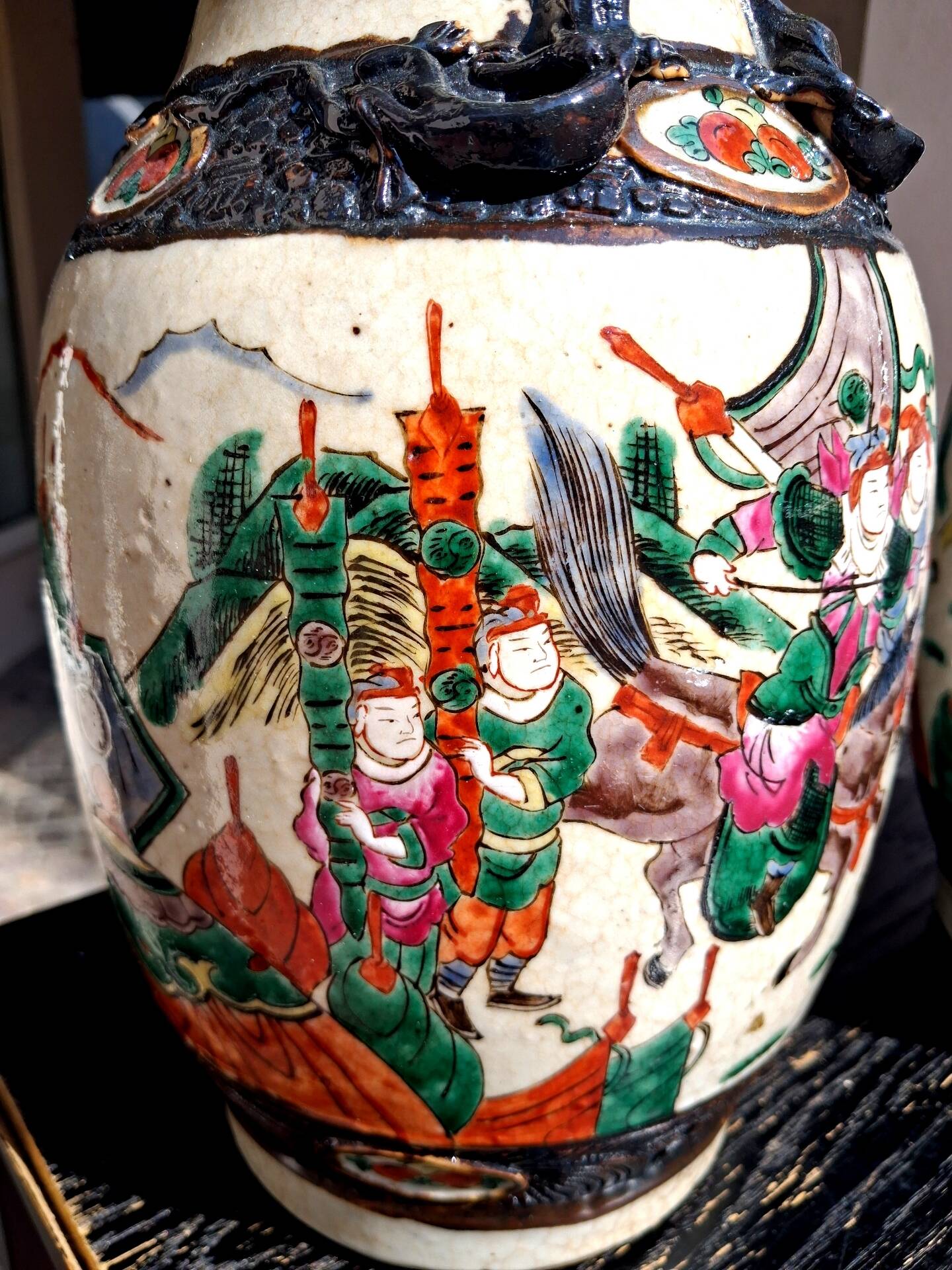 Pair of large ceramic vases from Nanking, China, Asian decor.