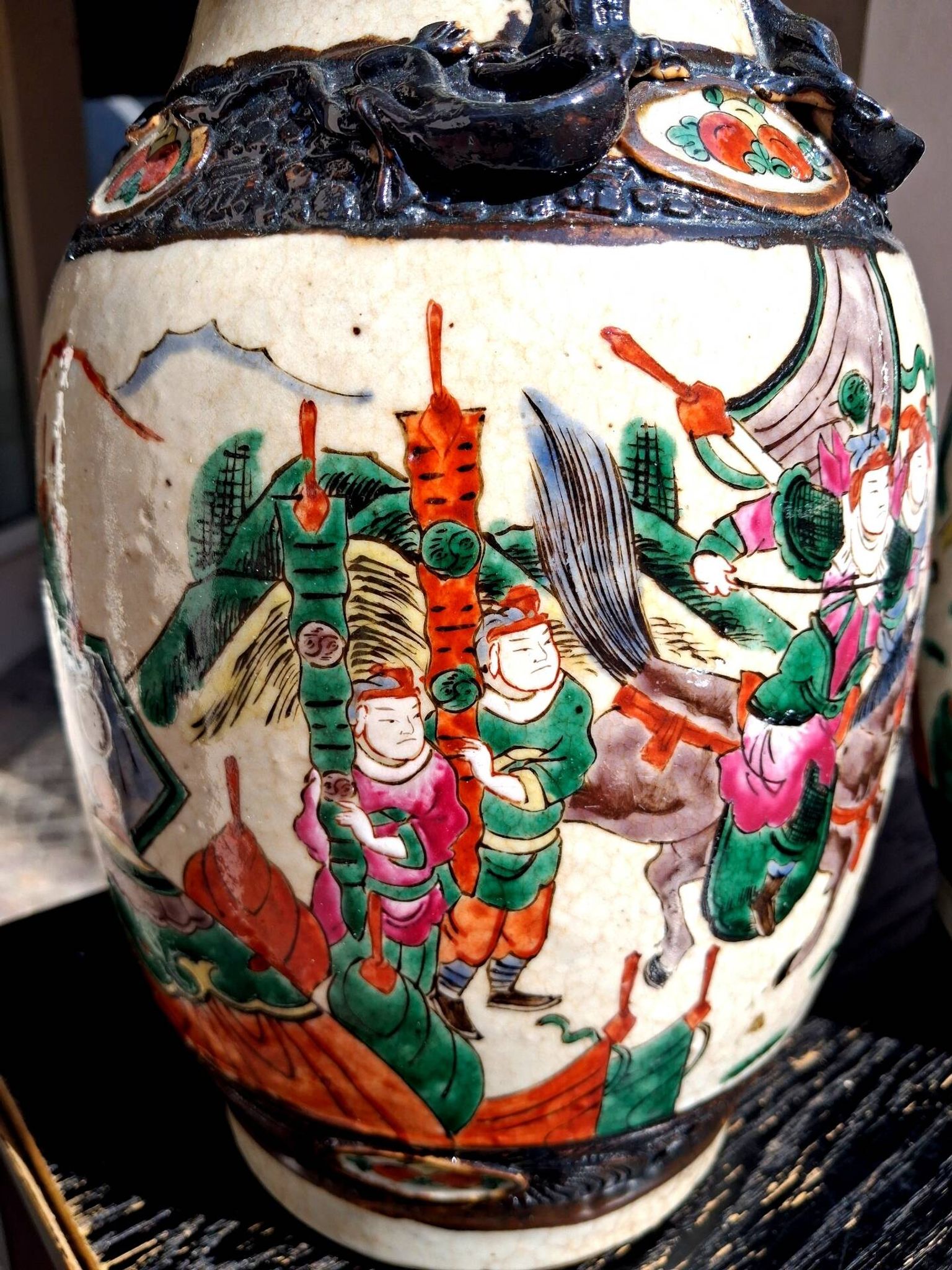 Pair of large ceramic vases from Nanking, China, Asian decor.