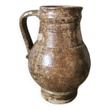 Vintage rustic stoneware carafe pitcher jug signed la hulotte caylus