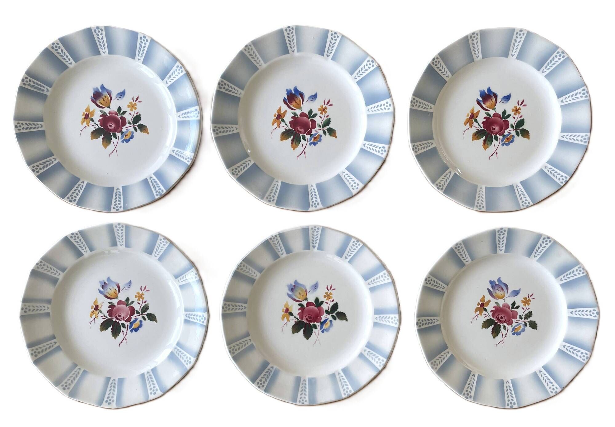 6 large flat antique plates in Sarreguemines earthenware