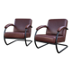 2 x dark brown / bordeaux red / weighty leather club chairs / 1980s