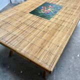 Vintage 50s rattan and bamboo dining table Audoux Minet La Roue Vallauris
