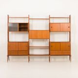Scandinavian free-standing teak wall unit with 5 cabinets, Norway 1960s