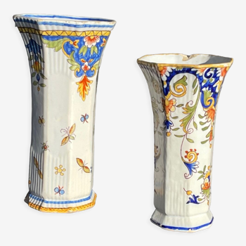 Deux vases hexagonal peint à la main. Rouen. (1910)