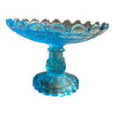 Coupe à fruits bleue sur pied en verre moulé