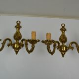 Pair of wall lamps with two lights in Louis XV style bronze