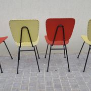 4 vintage metal tubular feet chairs, vinyl seating, skai