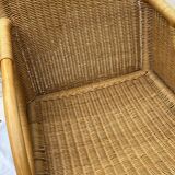 Rocking-chair vintage rotin et teck