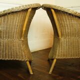 Pair of rattan skirt chairs - wicker