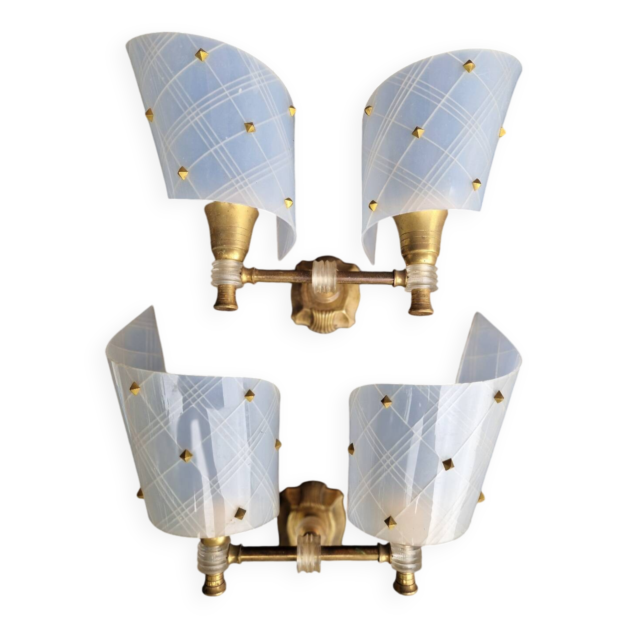 Pair of plastic and brass wall lights from the 60s/70s