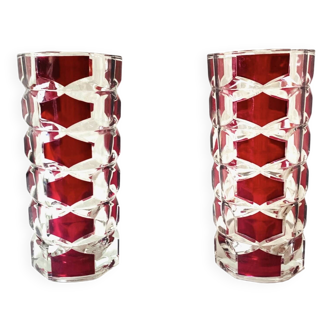 Paire de vases vintage Windsor Ruby - JG Durand pour Luminarc