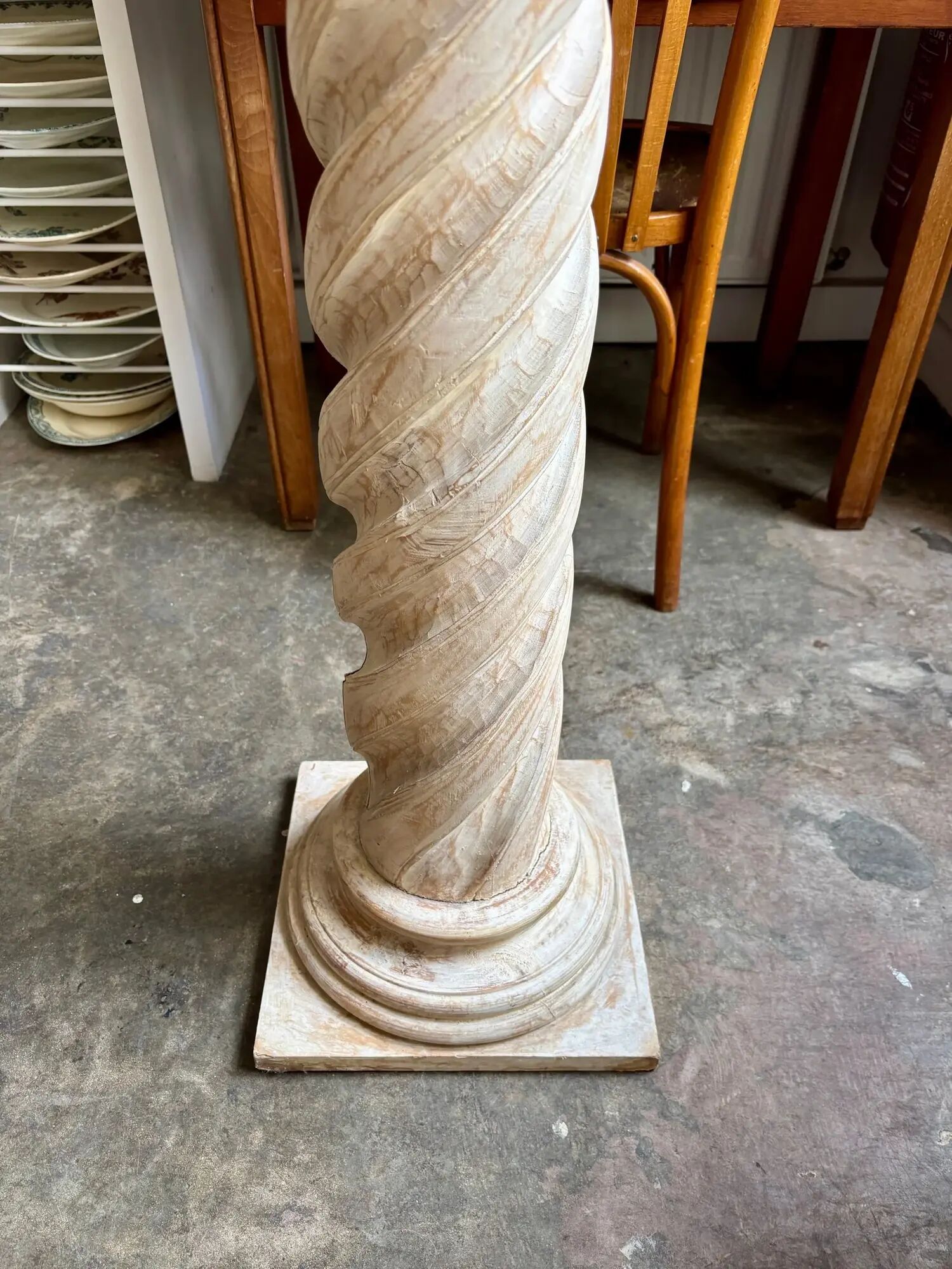 Beige carved wooden column