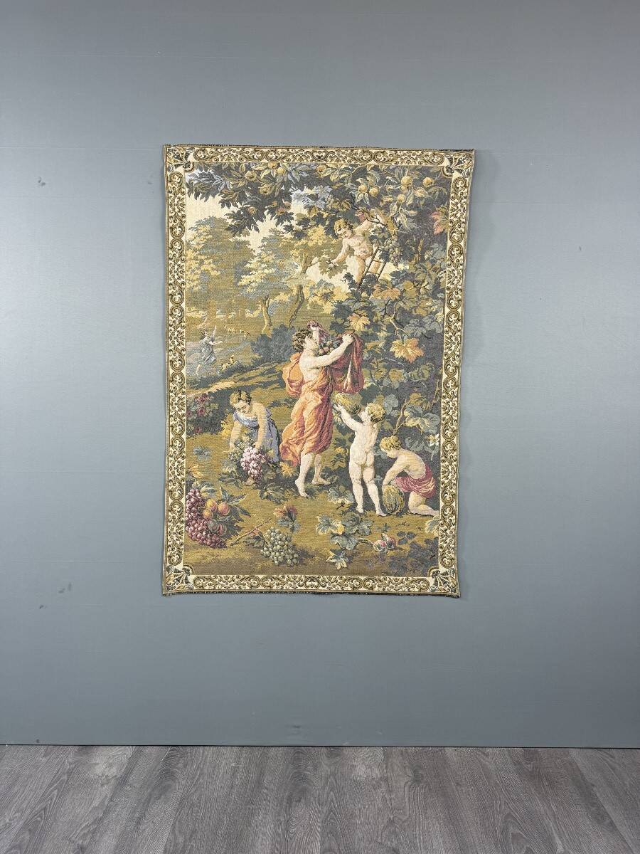 Decorative Aubusson tapestry, pastoral scene with putti.