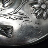 Old hand mirror art new silver poppy decoration minerve monogram