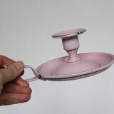 Pink cellar rat candleholder, enamelled metal, vintage
