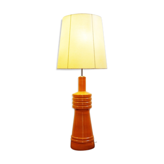 Orange ceramic floor lamp with original parchment lampshade, 1960s