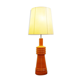 Lampadaire orange en céramique avec abat-jour original en parchemin, 1960