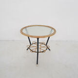 Rohe Noordwolde round glass and rattan side table, The Netherlands 1950's