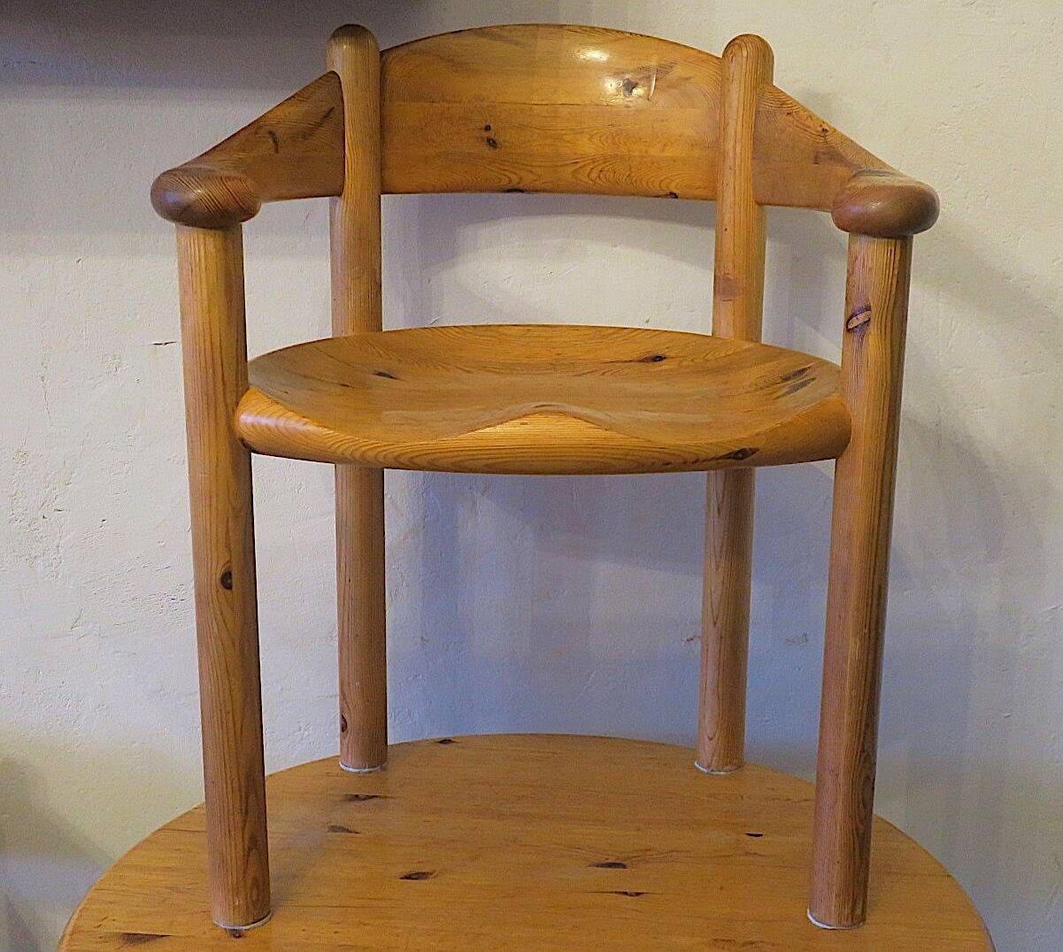 Pair armchairs and table in patinated pine  Rainer Daumiller attr., 1960s