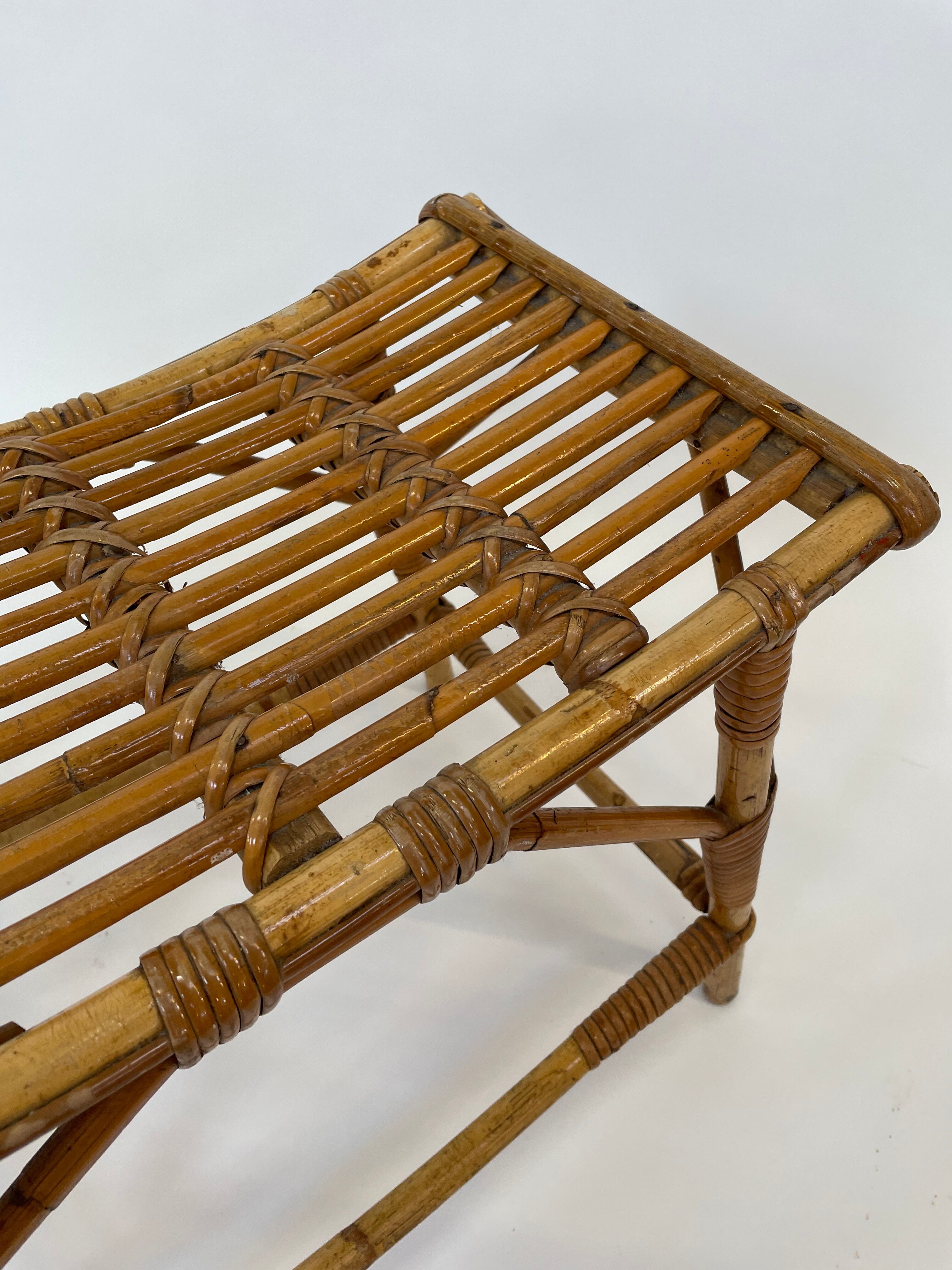 Vintage rattan bamboo footstool stool 1960s