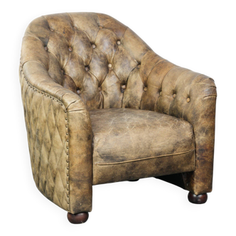 Unique cowhide Chesterfield club armchair with beautiful colour combination