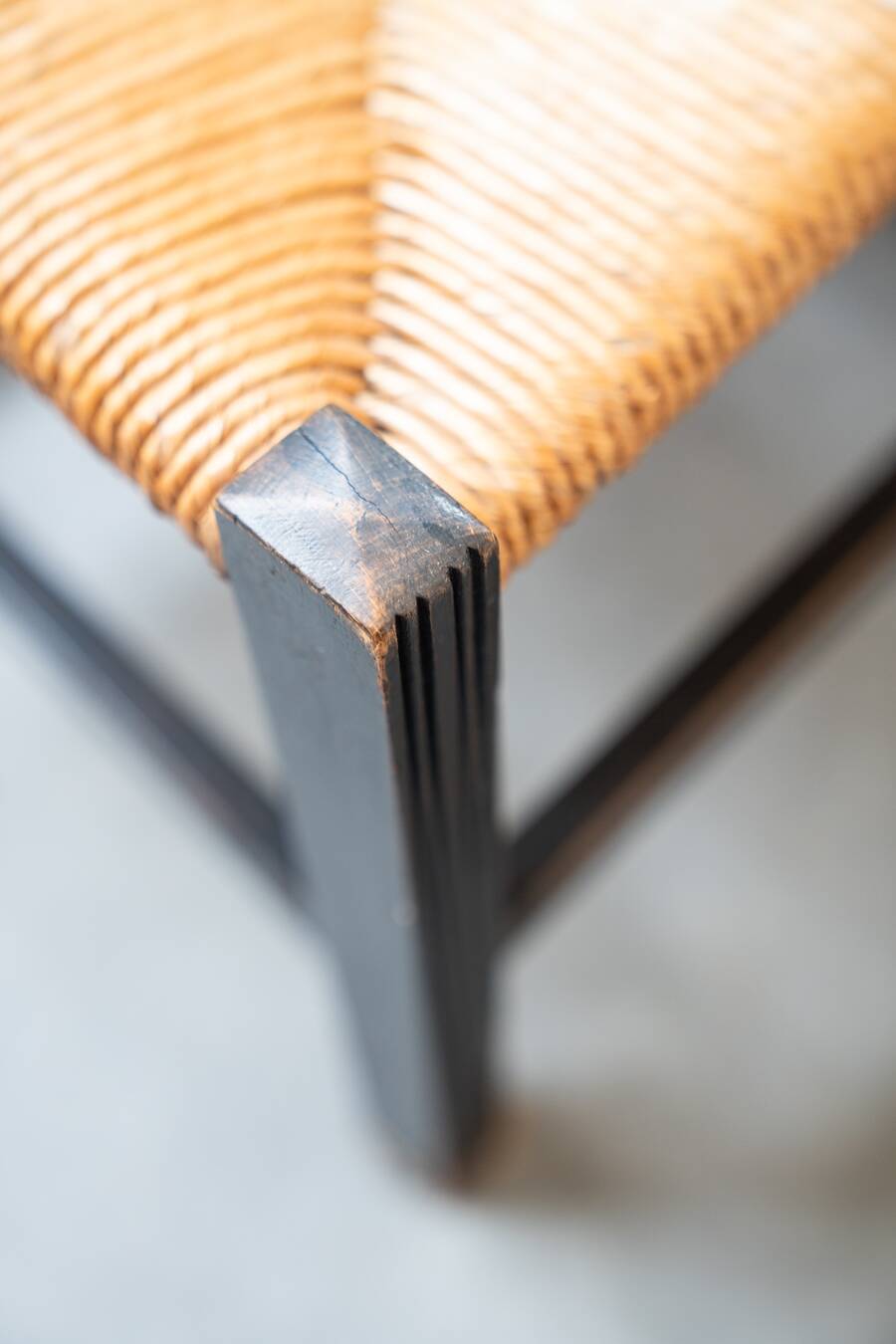 2 low bedroom chairs in hand-woven rice straw, 1950s/1960s