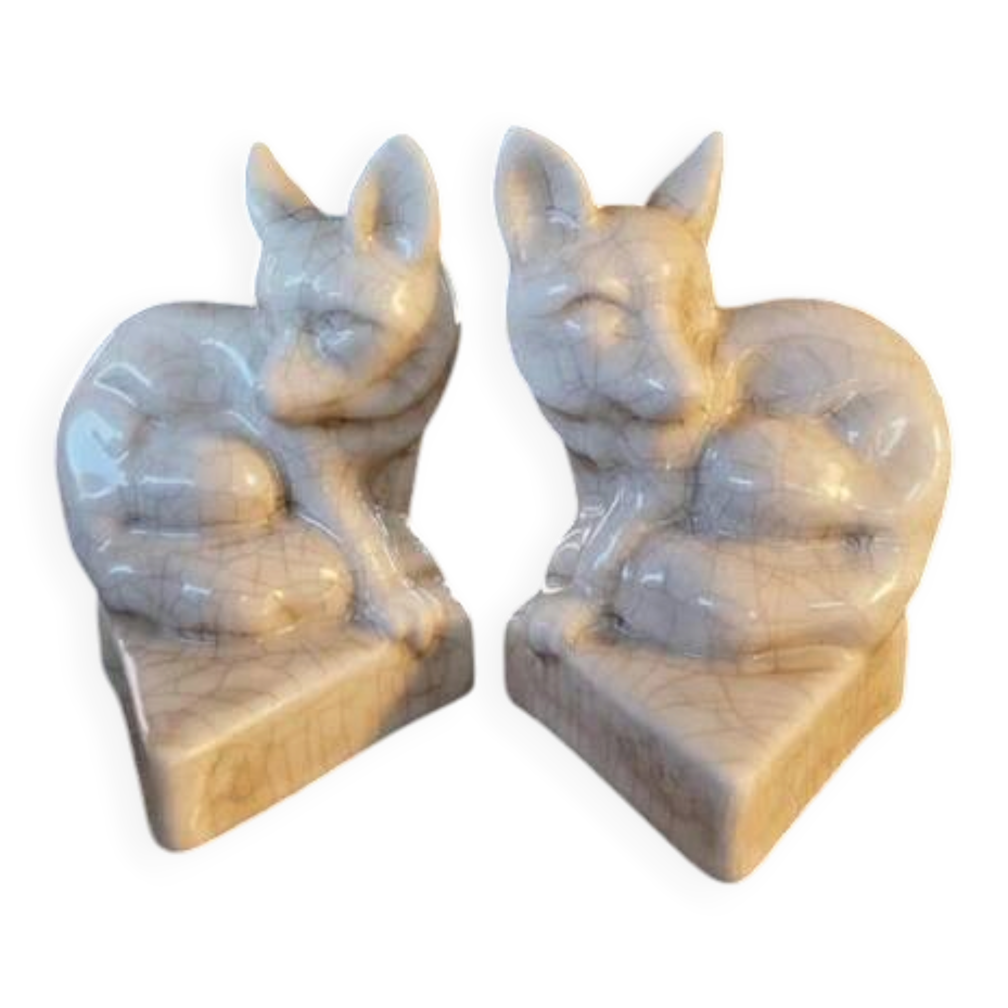 Pair of Fox Bookends - in Crackled Ceramic - Art Deco Style