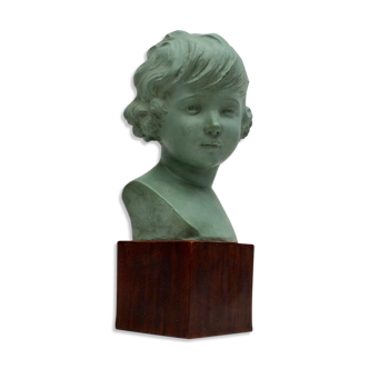 Buste de jeune fille en terre cuite Claude Mirval /XlXeme -XXe / dimension : hauteur -38cm- L-16cm-