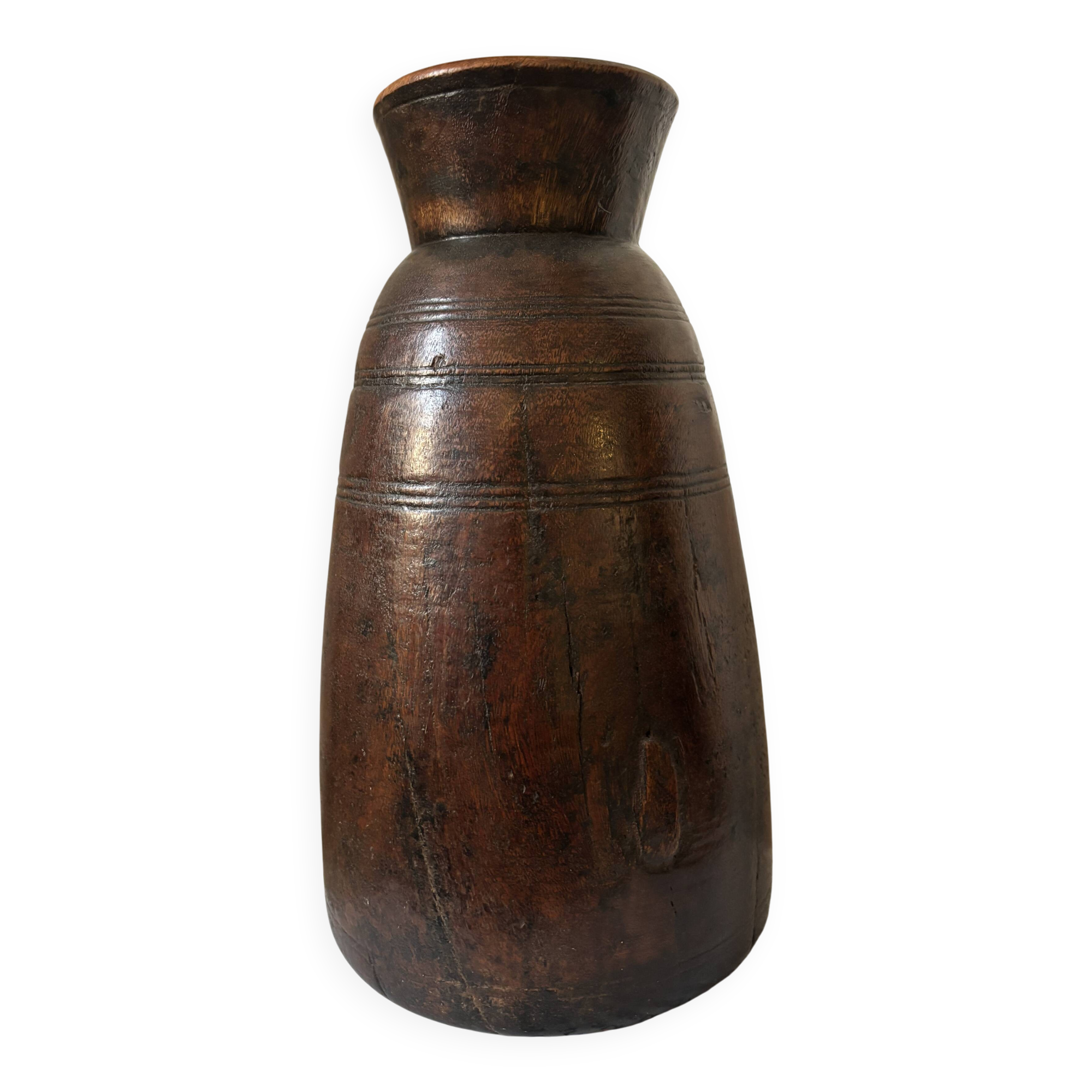 African Vase Solid Wood - Primitive Art - Wabi Sabi Sculpture