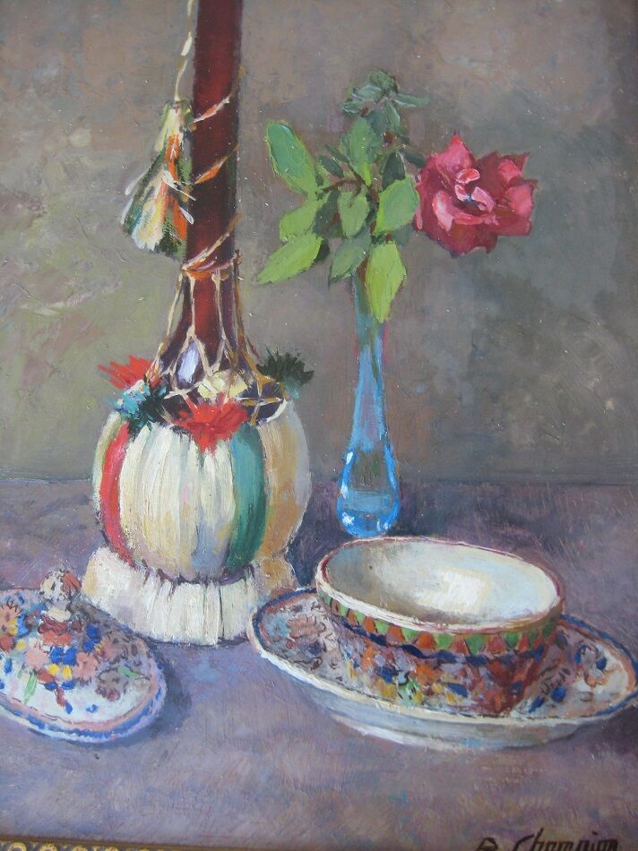Old painting, oil on cardboard, René Champion
