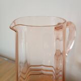 Vintage pink glass water carafe from the 1970s.