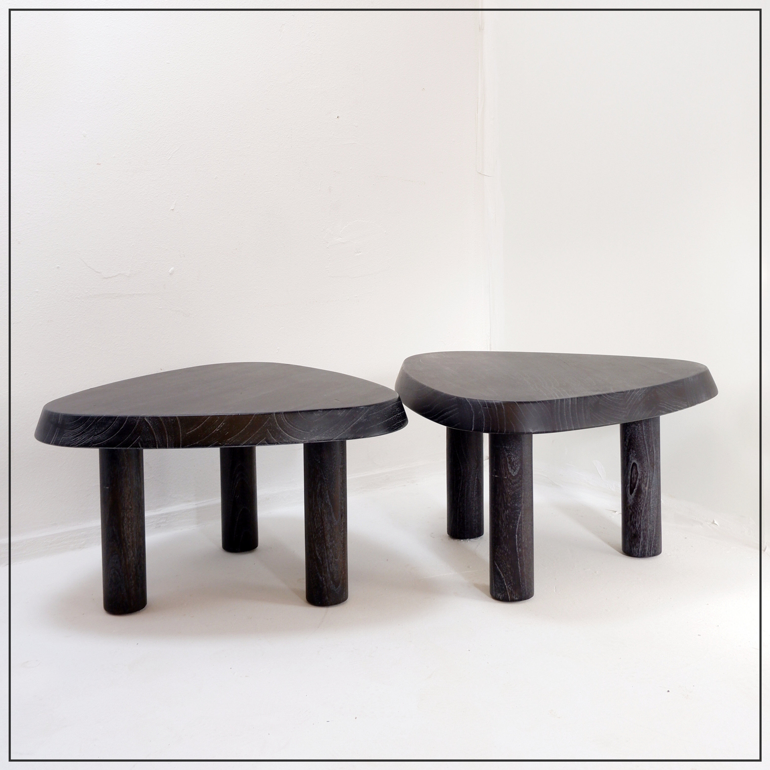 Pair of 3-legged side tables - in the style of Pierre Chapo