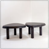 Pair of 3-legged side tables - in the style of Pierre Chapo