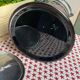 English porcelain and silver-plated metal cake tin