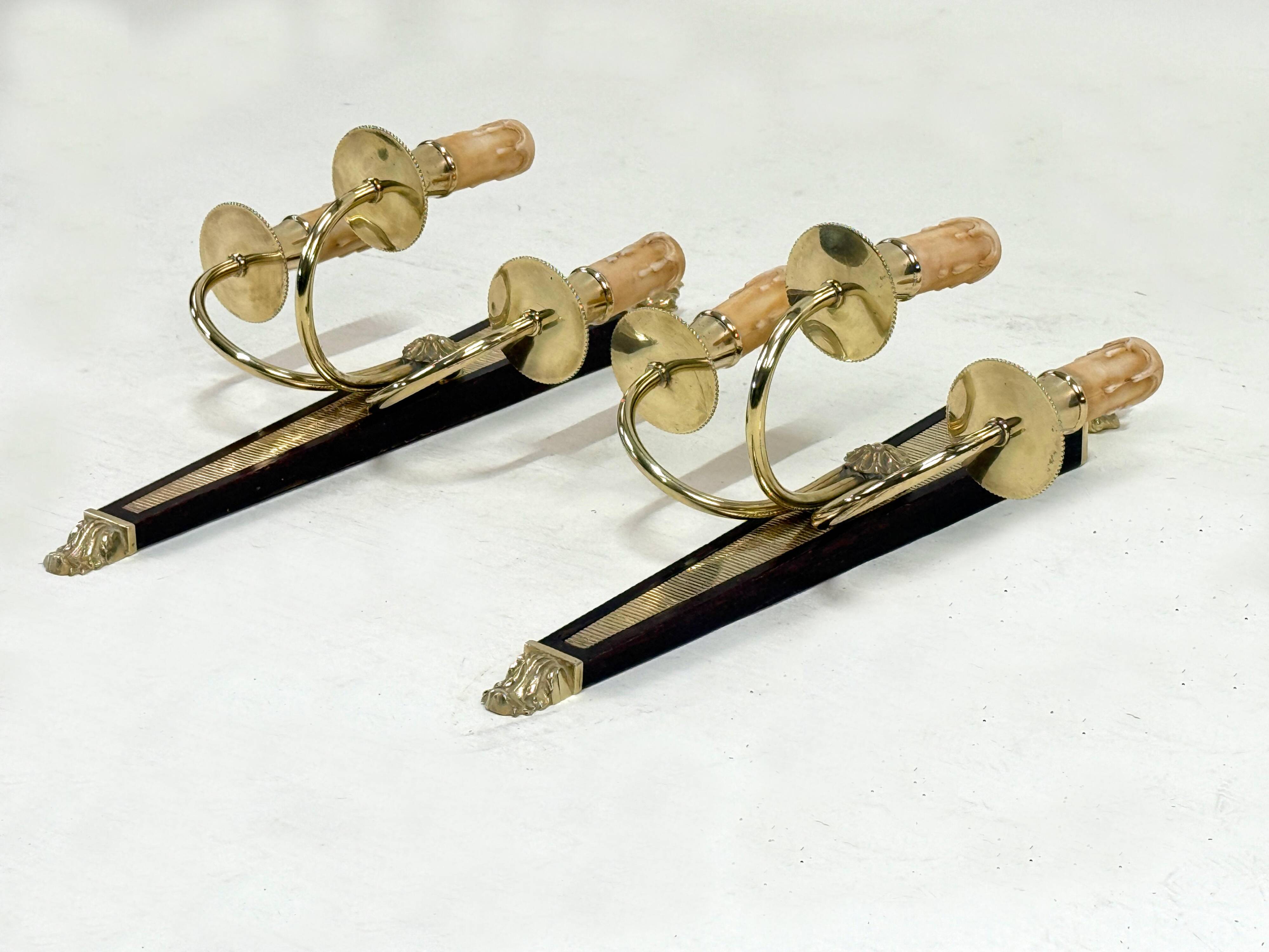 Antique Pair of 3-Light Wall Lights - Gilt Bronze and Mahogany - Neoclassical - 40's