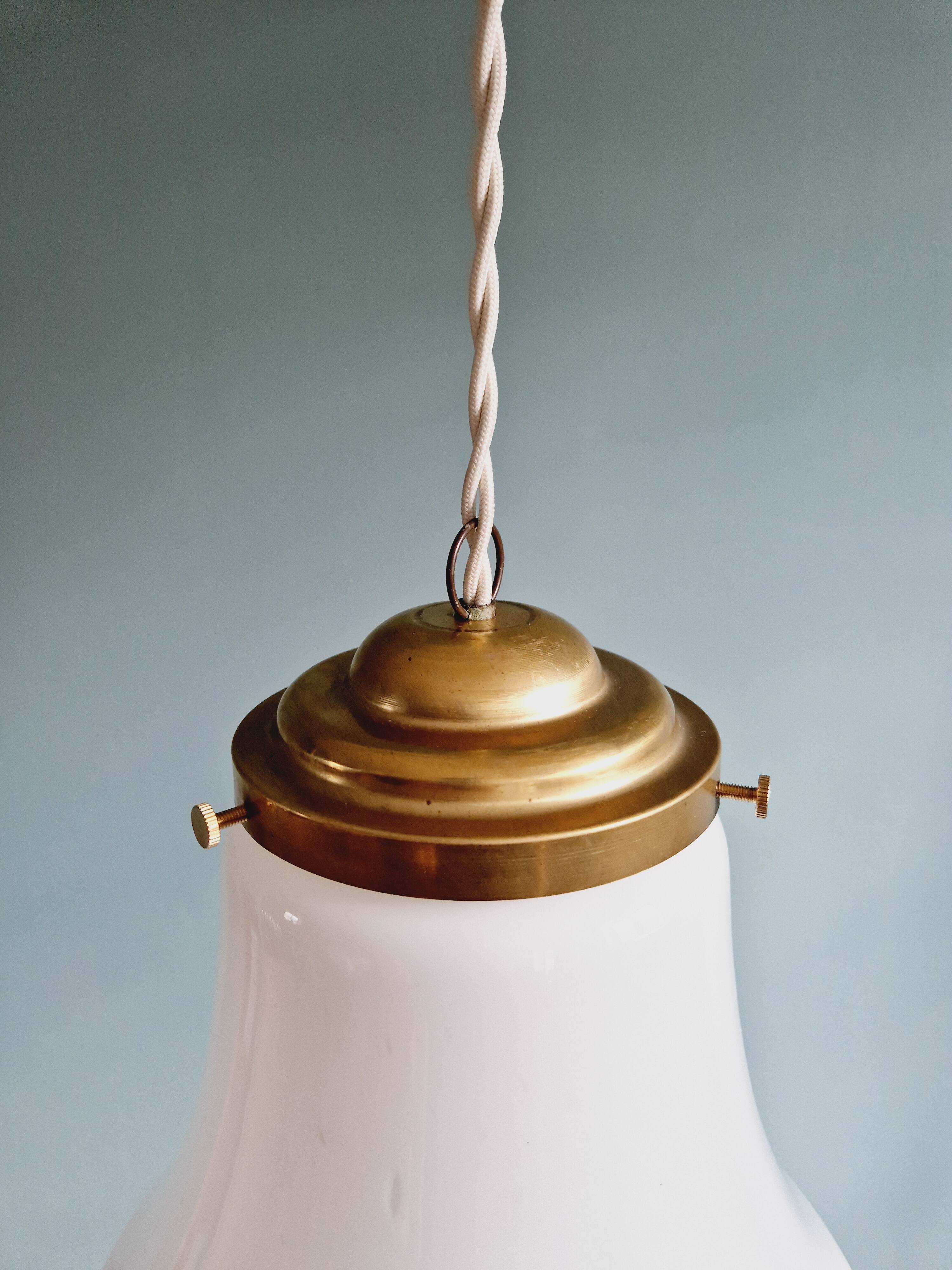Vintage bell-shaped white opaline pendant light