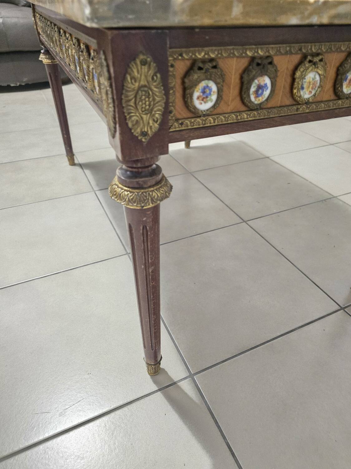 Louis XVI style coffee table - marble, porcelain medallions