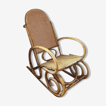 Rocking-chair rattan and cannage 70s